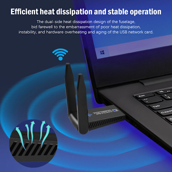 WLAN-adapter USB 3.0 Stick 1800 Mbps WiFi Dubbelband 5 GHz Antenn PC Bluetooth DE