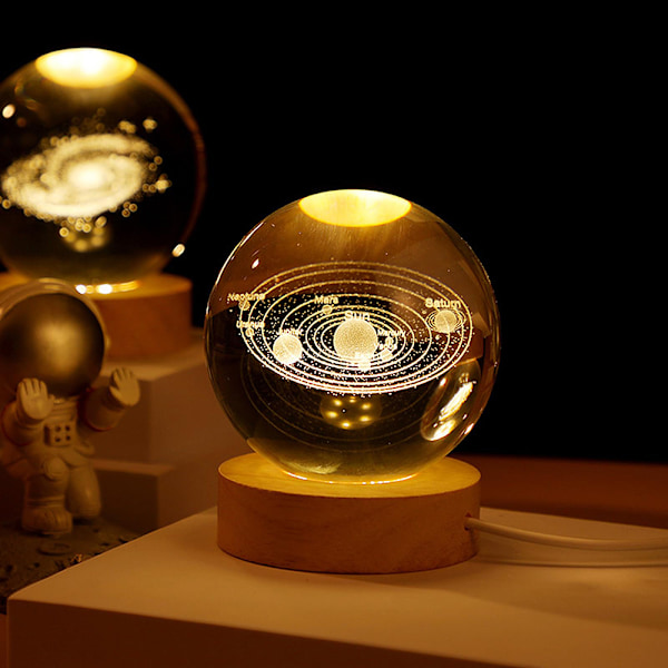 Kristallkula nattlampa LED Galaxy Glass Ball - Solsystem