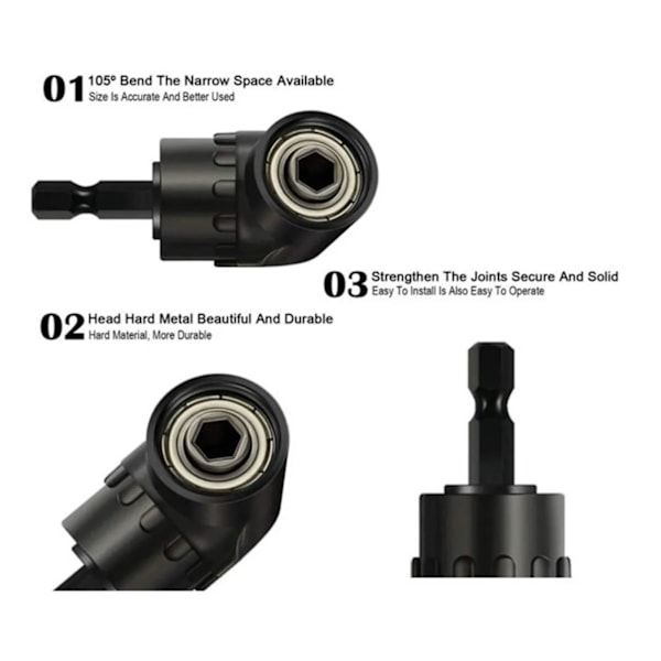 4 st Borr-adapter 105° Vinklad Bits 1/2 tum 3/8 tum 1/4 tum 360° Hylsadapter för Mutter Skruv