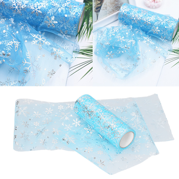 Tulle rullar 10 meter DIY skärning blått band vitt snöflinga mönster hantverkstillbehör för prinsessklänning