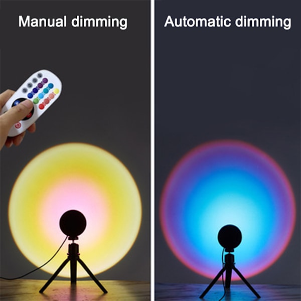 Solnedgångsprojektor LED Regnbåge Projektionslampa USB Solnedgångslampa Projektor Romantisk Visuell LED-lampa med 16 färger Modern Golvstativ Nattlampa för