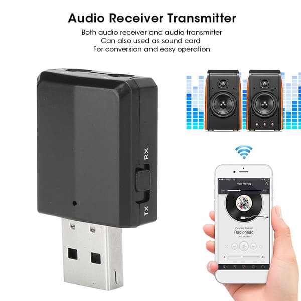 Trådløs lydtransformator, HiFi-lydkvalitet Bluetooth-lydadapter for bil, TV, PC, stabil Bluetooth-tilkobling, sender- og mottakermodus med AUX