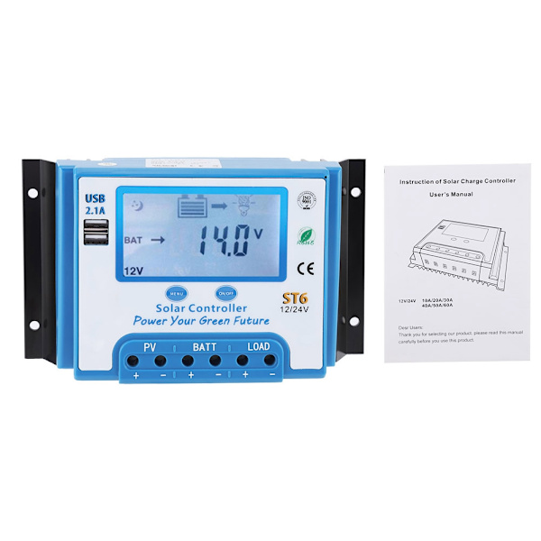 Off-grid solcellsladdningsregulator 12V/24V med digital display (40A)