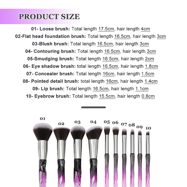 Sminkborstar Crystal Handle Set,10 ST Crystal Transparent Handle Kabuki Powder Foundation Brush Concealer Eye Shadow Eyeliner Ögonbrynsborste