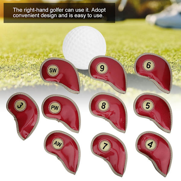 10 st/set högkvalitativa PU-golfjärnshuvudskydd, klubbskydd, skyddande röd