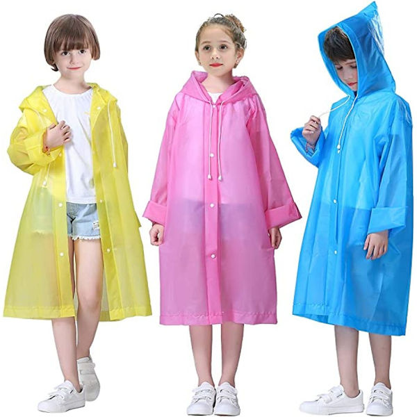2-pack barnregnrock med huva, unisex barn vattentät återanvändbar Eva regnponcho småbarn regnjacka förtjockad regnkappa för utomhusbruk