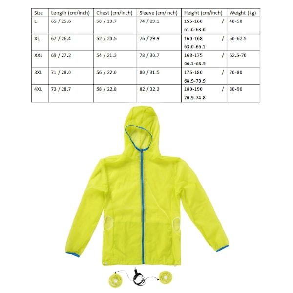 Sommarkylningsfläkt Stark vind Solskyddströja Torkar snabbt 7.4V (Gul XL)