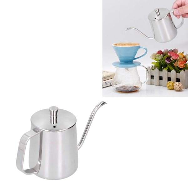 Hand Drip Kaffeekanne Rostfritt Stål Kaffe Hällkokare Häll Över Gåshals Tekanna med LockSilver 350ml