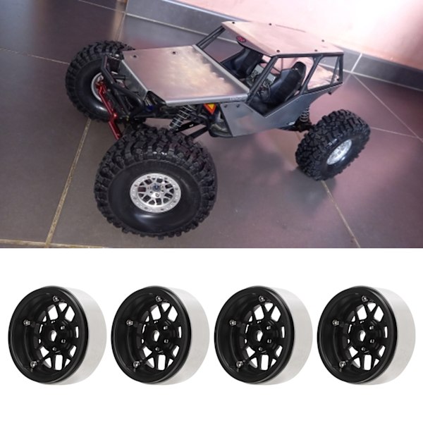 Aluminiumlegering RC Bilhjulnav 2,2 Tum RC Beadlock Hjul Fälgar för 1/10 Fjärrkontroll Bil Svart