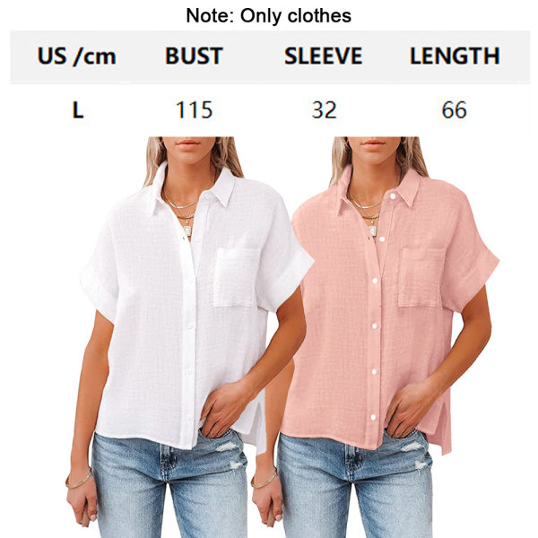 2st blusar för kvinnor Casual V-hals Enfärgade bomullsskjortor