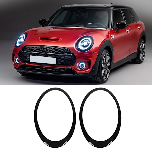 Vänster Höger Strålkastare Trim Ring Strålkastare Båge 51137351371 för Clubman F54 2014‑2019 Blank Svart