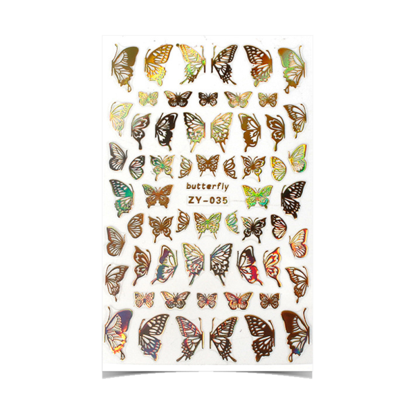Butterfly Nail Art Sticker med 3D Hot Stamping Laser Nail
