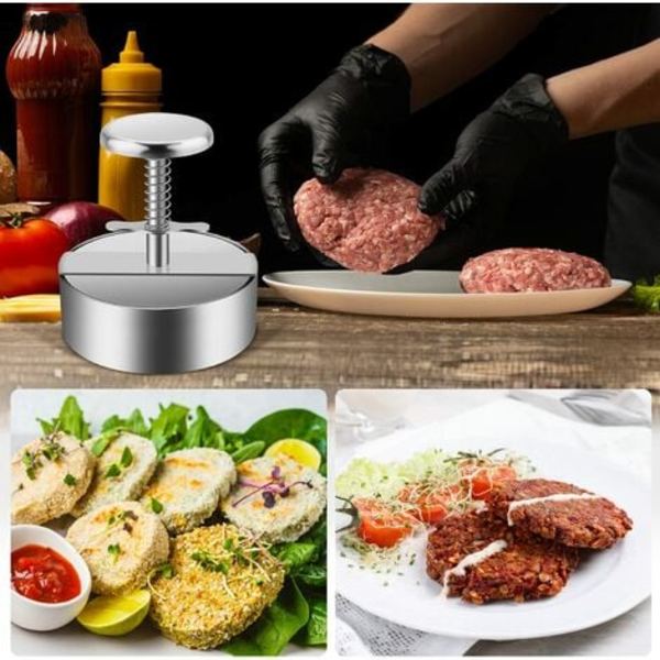 Hamburgerpress i rostfritt stål 304, justerbar hamburgerpress för malet kött, enkel att använda, non-stick hamburgerpress för familjesammankomster