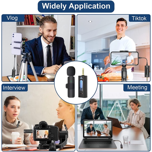 Trådlös mikrofon för telefon, kamera, bärbar dator, Lavalier Clip