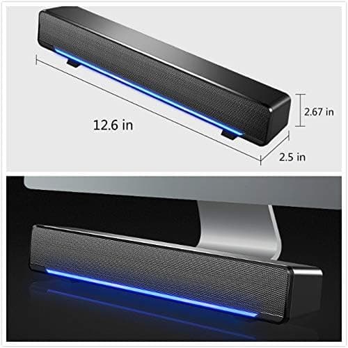 Forbedret bas Bluetooth computerhøjttalere, brugerdefinerbart skrivebordsområde med LED-belysning, multikontrolknap til pc/bærbar/tablet/projektor