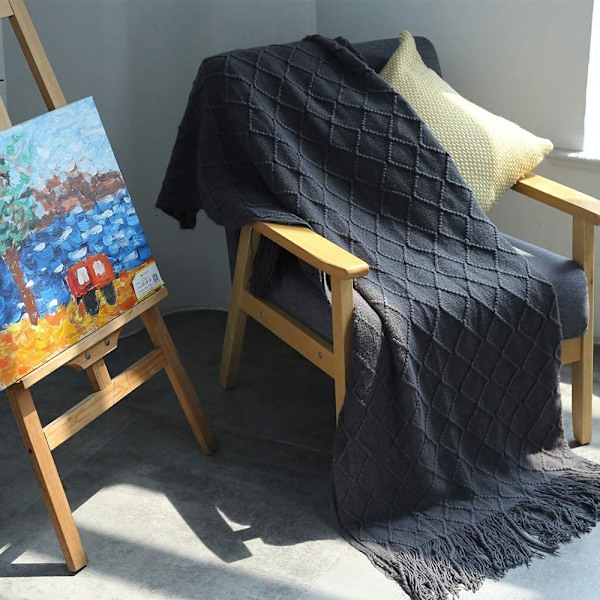 Ullfilt mjuk stickad ullfilt, tofsfilt, sofffilt, sovfilt