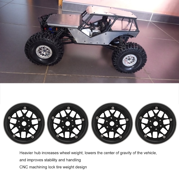 Aluminiumlegering RC Bilhjulnav 2,2 Tum RC Beadlock Hjul Fälgar för 1/10 Fjärrkontroll Bil Svart