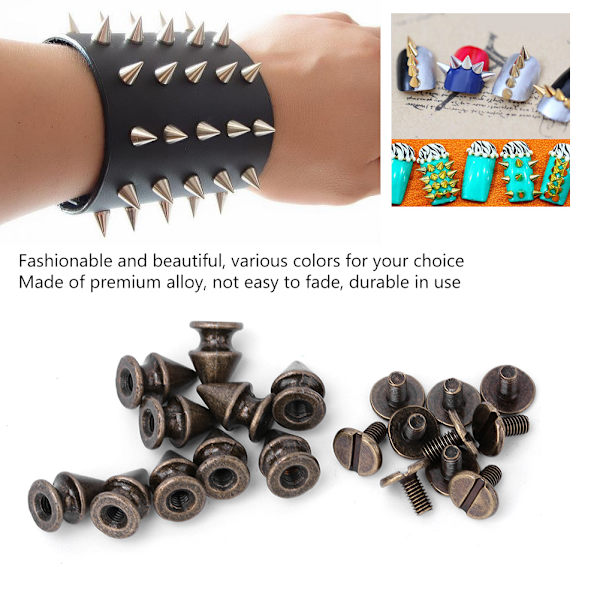 50 st 8*12 mm Fashion Metal Bullet Rivet Spikes & Cone Studs för Läder DIY Tillbehör (Brons)