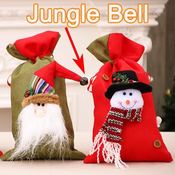 Julväskor med dragsko, 3D-designade julväskor i tyg för julfesttillbehör, 38 x 20 cm