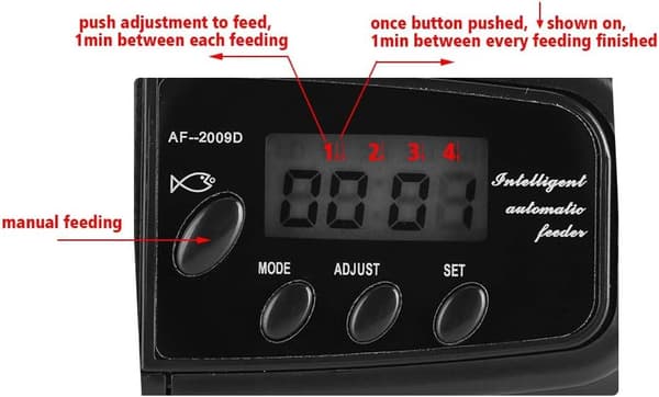 Akvariefoderautomat för torrfoder, flexibla matningslägen för flingor, pellets och tabletter, digital timer, batteridriven akvariefoderautomat