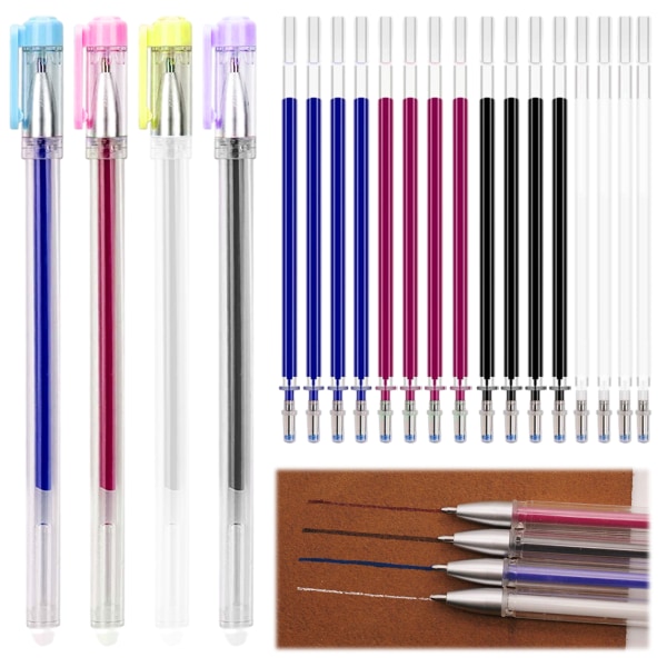 4 färger tygmarkeringspennor med 20 påfyllningar, värmeraderbara tygmarkeringspennor Värmeradering tomma pennor, värmeraderbara pennor för quiltsömnad,