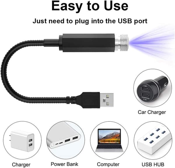Stjerneprojektor Natlys, Justerbart USB Natlys, Blå Lilla