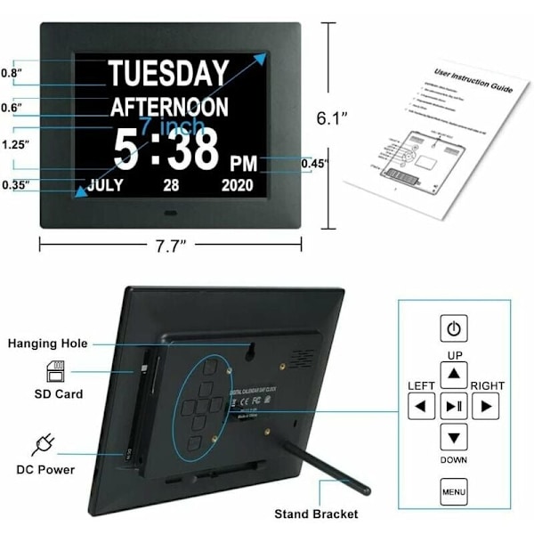 Klocka Digital Klocka med Extra Stor Oavkortad Dag Kalender Dag Datum Tid Demens Klockor för Äldre Synskadade Minnesförlust + 8 Alarm