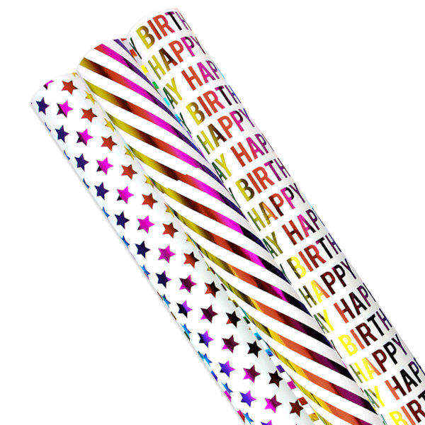 3 rullar presentpappersset, regnbågsglittrande presentpapper födelsedag, presentpapper för jul, födelsedag, barndagen, mors dag