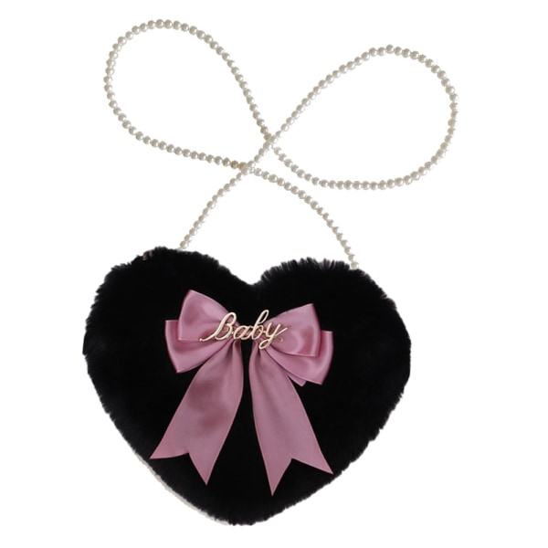Heart Crossbody-väska Plysch Pearl Chain Mobilväska Fuzzy