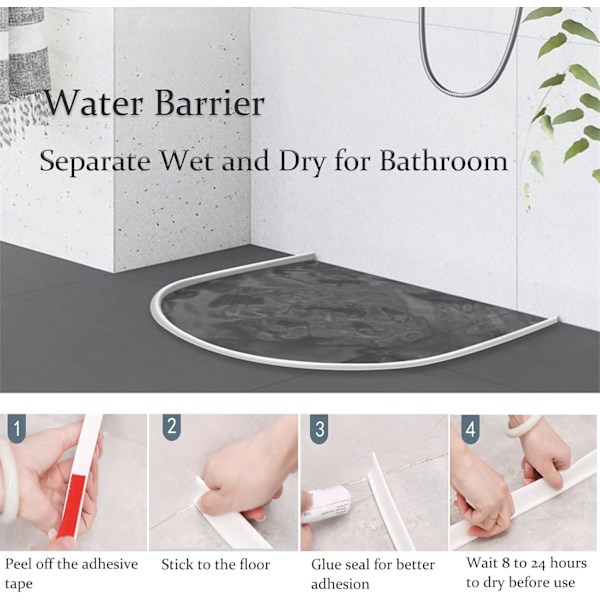 Silikon duschbarriär, 78 tum/200 cm hopfällbar duschbarriär anti-overflow duschtröskel för hytt, badrum och kök duschdörrtätning, för
