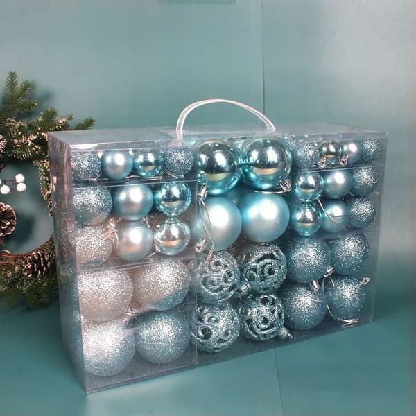 Julekulepyntsett, knusesikre julekuler med glitrende finish og matte glitterblanke speiloverflater, festlig pynt til