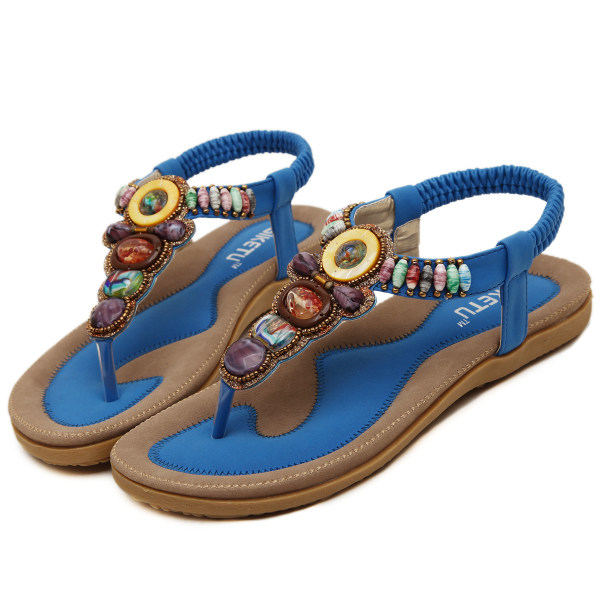 Sandaler dam sommar bohemiska strass platta sandaler tåseparator skor