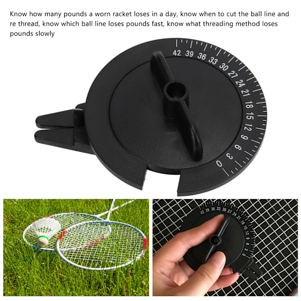 Badmintonracket-spänningskalibrator i plast, badmintonracket-strängmätare, strängmaskinverktyg, svart