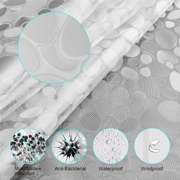 Duschdraperifoder, 0,2 mm tjockt EVA-material Kraftigt duschdraperi med magneter, Duschfoder för duschkabin och badkar, Hållbar 3D-sten