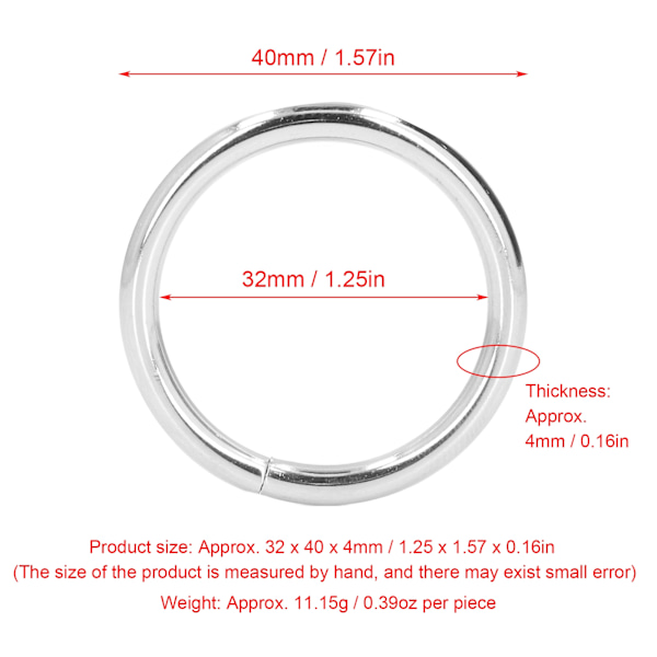 20 st metallringar 4x32mm järn robust hållbar multifunktionell utsökt metall O-ringar silver