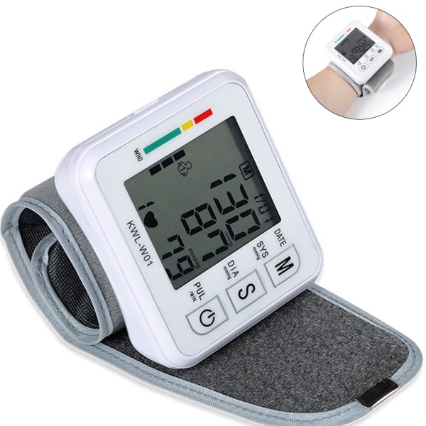 1 st automatisk handledsblodtrycksmätare, blodtrycksmanschett med stor bakgrundsbelysning LCD-skärm-BP-monitor, BP-manschett för att upptäcka oregelbundna