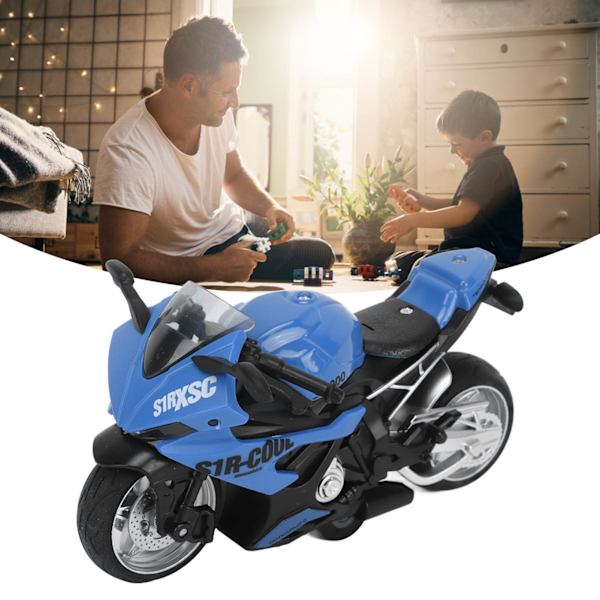 Barn Dra Tillbaka Motorcykel Leksak Ljud Ljuseffekter Hög Simulering Legering Motorcykel Modell Blå