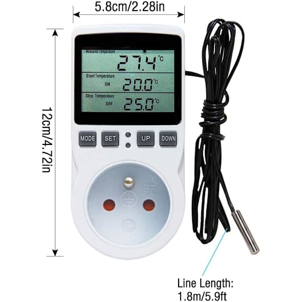 Plug-in Termostat Temperaturregulator för Kylskåp, Digital Termostat med Bred Användning, Enkel Programmering och Bakgrundsbelyst Display för