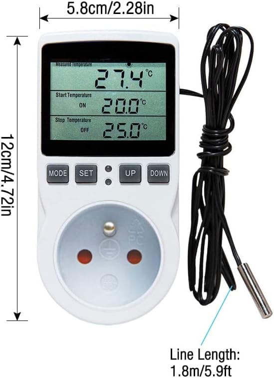 Plug-in Termostat Temperaturregulator til Køleskab, Digital Termostat med Bred Anvendelse, Nem Programmering og Baggrundsbelyst Display
