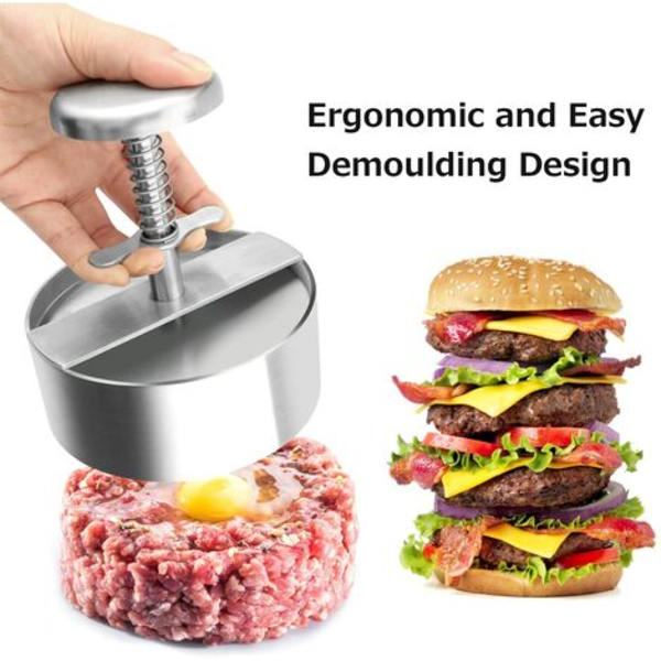 Hamburgerpress i rostfritt stål 304, justerbar hamburgerpress för malet kött, enkel att använda, non-stick hamburgerpress för familjesammankomster