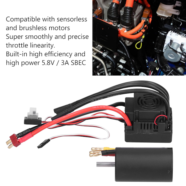 3660 3800KV borstlös motor och 80A ESC med T-kontakt kombinationsset ersättning för 1/8 RC-bil