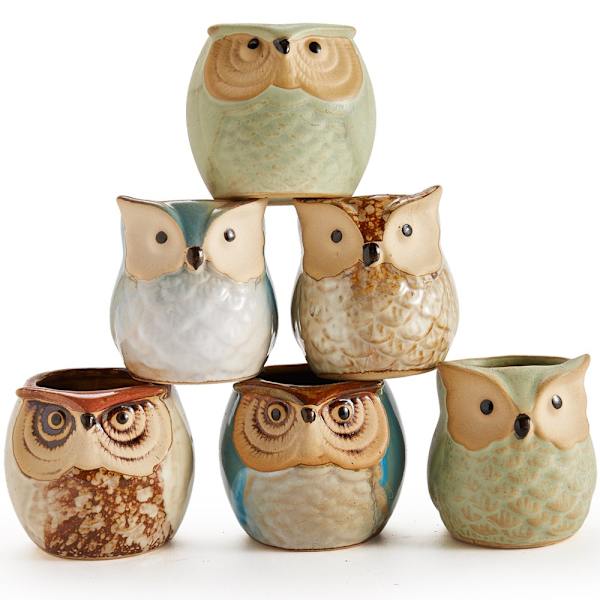 Uggla Kruka Keramisk Flytande Glasyr Bas Serie Set Succulent Växtkruka Kaktus Växtkruka Blomkruka Behållare Planterare med Dräneringshål Hemmakontorsskrivbord
