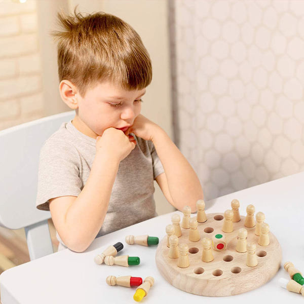 Träminne Match Stick Schackspel Set, Roligt Blockbrädespel Förälder-Barn Interaktion Leksak för Pojkar och Flickor Från 2 År och Uppåt