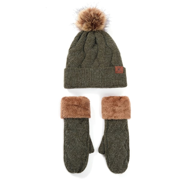 Hatt handskar set för kvinnor med tjockt fleecefoder, varm vinterhatt, vantar hatt med bobble och vantar för kvinnor