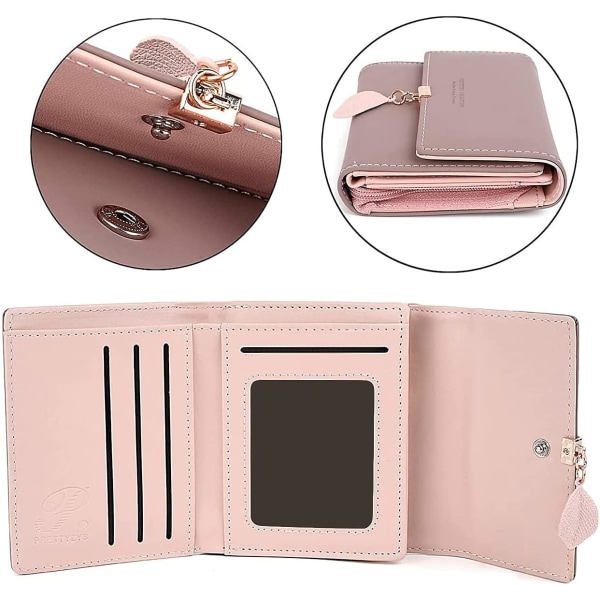 Dam plånbok clutch myntväska utsökt blad PU läderhänge 5 kortplatser, 1 identifieringsfönster, 1 sedeldel och 1 ljusblå blixtlåsficka