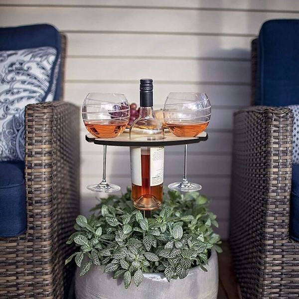 Bärbart Vinbord Utomhus Vinbord Trä Bärbart Strandbord Bärbart Mini Trä Picknickbord Modernt Vinglasställ Flaska och Glashållare