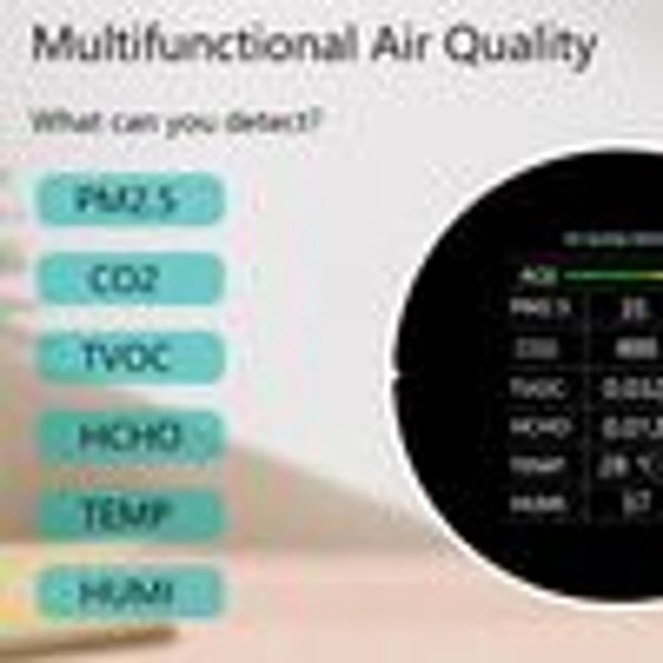Tuya WiFi 7 i 1 CO2-mätare Luftkvalitetsdetektor PM2.5 TVOC HCHO Temperatur Fuktighet AQI-detektor Hemma Kontor Bil Inomhus Luftkvalitetsmonitor -