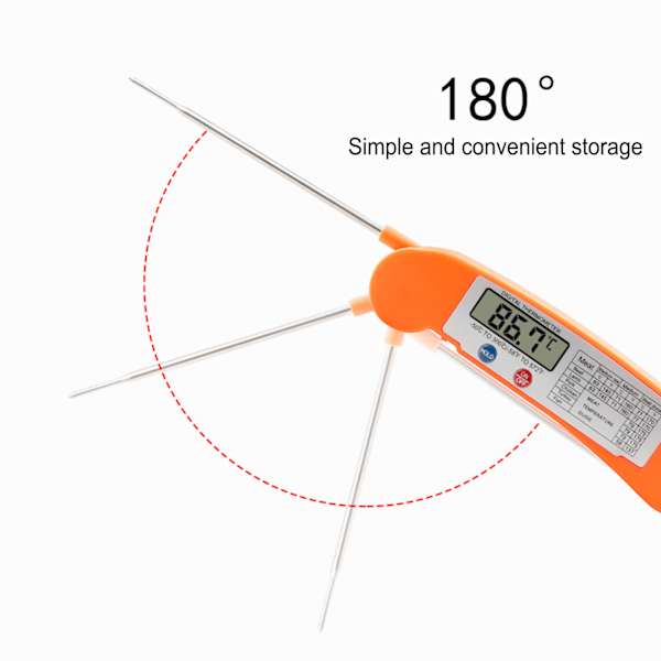Digital Elektronisk Mattermometer Vikbart Intelligent Direktläsande Termometer för Matlagning Orange