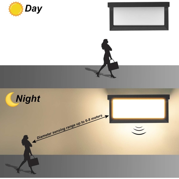 18W LED utomhusvägglampa med rörelsesensor Modern vattentät utomhusvägglampa 3000K varmvit LED vägglampa IP65 vattentät 1260lm