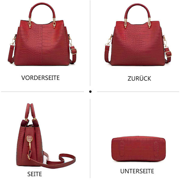 Damhandväska set shopper axelväska krokodilhandväska medelstor dam axelväska PU läder kontorshandväska 3-delad väska med plånbok
